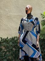 Patterned Blue High-Low Dress - Image 2