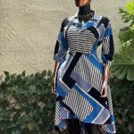 Patterned Blue High-Low Dress