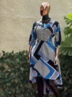 Patterned Blue High-Low Dress