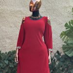 Gold-Rimmed Cold Shoulder Dress