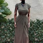 Navy Green Drawstring Dress