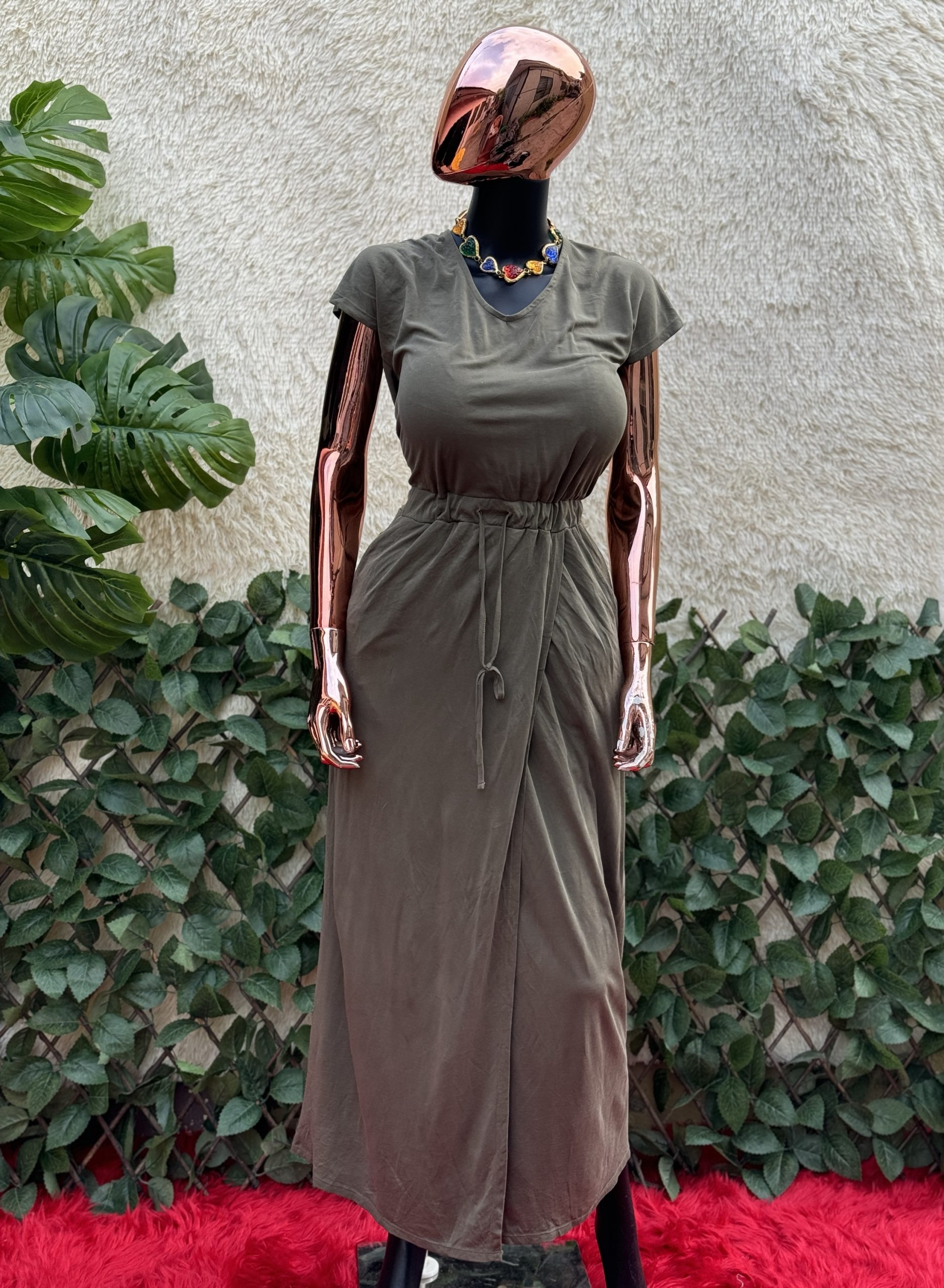 img_3698 Navy Green Drawstring Dress - Image 1