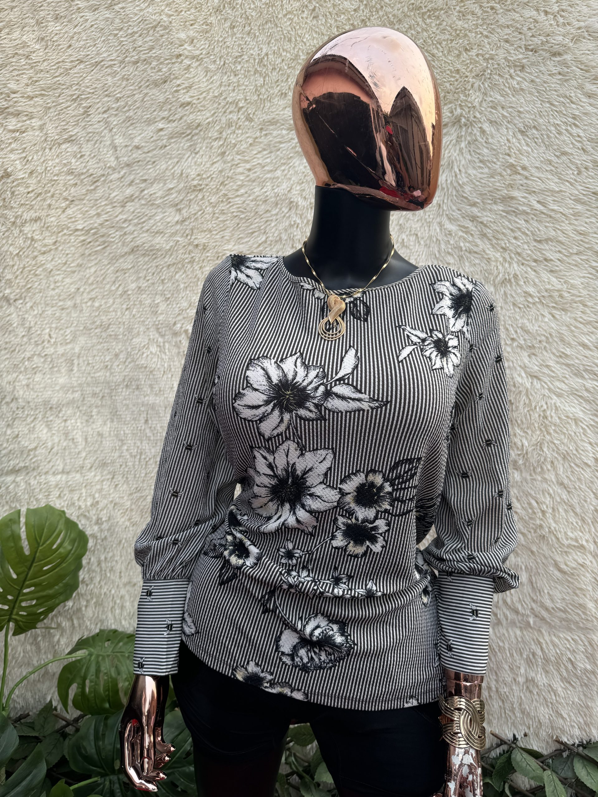 img_0668 Striped Floral Print Blouse - Image 1